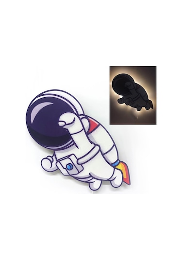 CajuArt Kahraman Astronot Ahşap Işıklı Çocuk Odası Duvar Tablosu