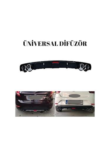 Difüzör Üniversal Her Araca Uyumlu 4 Egzoz Görünümlü Arka Tampon Eki Parlak Siyah