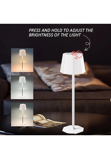Topshop1 Beyaz Dokunmatik Dimli 8 Köşeli Led Masa Lambası, Usb Şarj, Ayar Çubuğu, Işık Stüdyo Aydınlatma