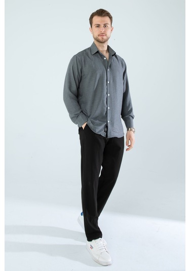 Rahat Kesim Keten Dokulu Gömlek Füme