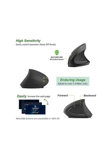 Geeroyoo "dikey Kablosuz Fare - 1600 Dpı, 6 Tuşlu, Şarj Edilebilir, Pc/mac Uyumlu, Ergonomik Tasarım" 001