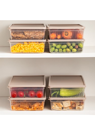 Porsima 5310 8 Li 2 Lt Buzdolabı Organizeri Mikrodalga Ve Derin Dondurucu Buzluk Bakliyat Saklama Kabı - Cappuccino