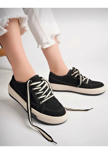 Yüksek Tabanlı Bez Sneaker Keten Siyah