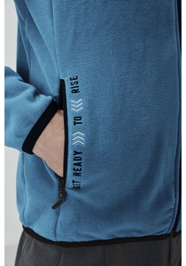 Tommy Life Zümrüt Yazı Nakışlı Dik Yaka Fermuarlı Standart Kalıp Erkek Sweatshirt Polar - 87992 Zümrüt