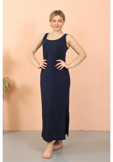 Akbeniz Kadın Kalın Askılı Yırtmaçlı Uzun Lacivert Gecelik 90110-lacivert Lacivert