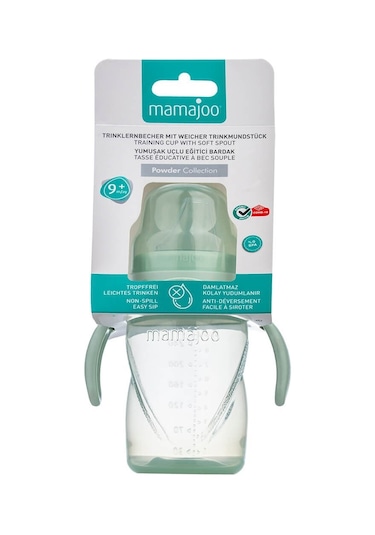 Mamajoo Kulplu Akıtmaz Eğitici Bardak Powder Green 270 ML & Anti-Kolik Yeşil