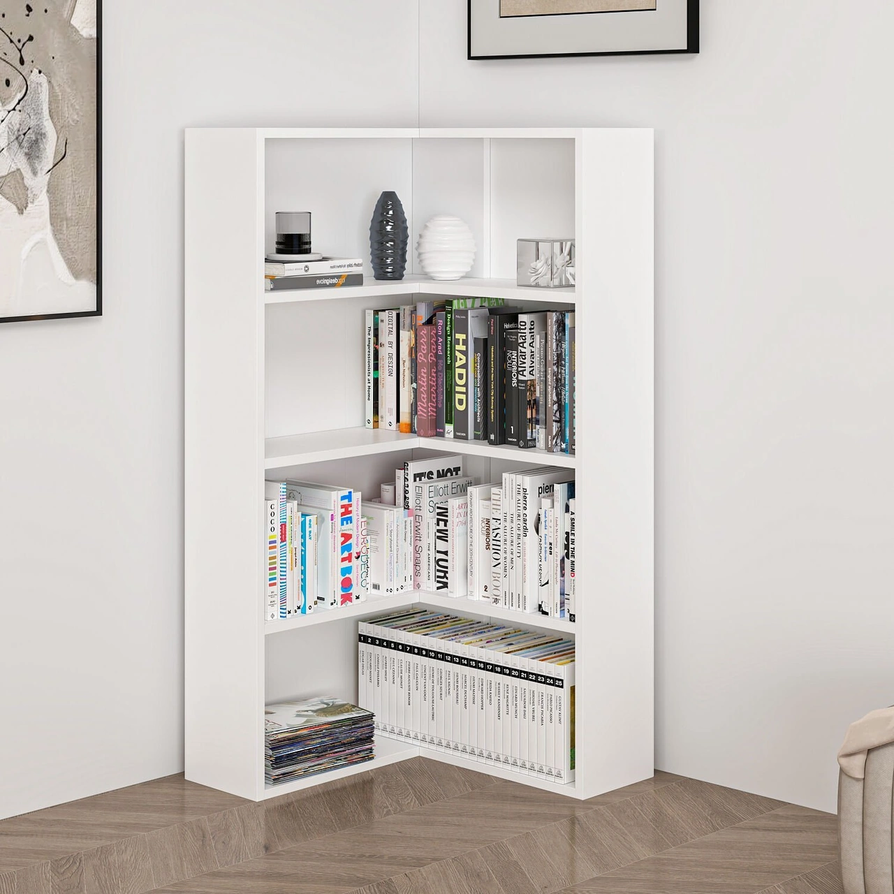 Adel 3 Raflı Köşe Kitaplık - Beyaz Beyaz