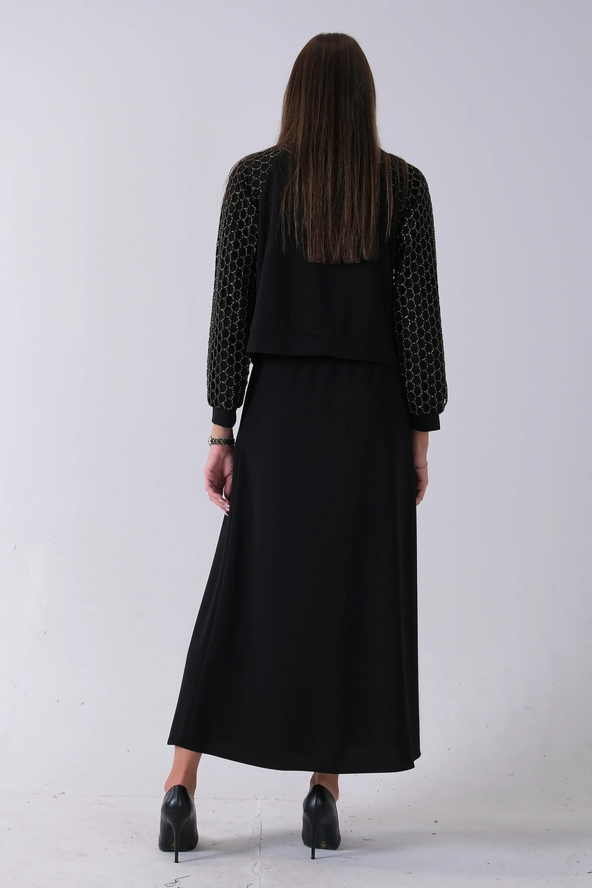 Feminist Siyah Sarı Petek Motifli Etekli Takım 4577253.01 Siyah