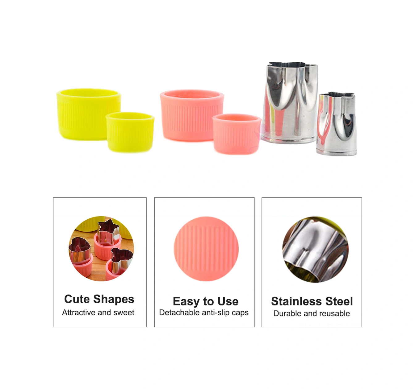 Dofolink Pembe Ve Mor Renkli Paslanmaz Çelik Meyve Sebze Kesici, Yemek Deco Aracı, Bebek Beslenme Ve Parti İçin Farklı Şekiller Küçük Ve Büyük Yeşil - Pembe - Mor