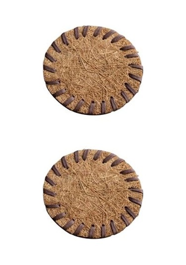 2 Adet Coaster El Yapımı Hindistan Cevizi Kahverengi Çay Mat Isıya Dayanıklı Kaymaz Yeniden Kullanılabilir Coaster Çaydanlık Ve Bardak 8cm Diğer