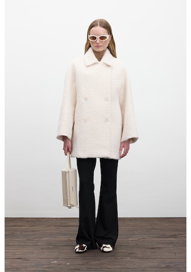 Kruvaze Kapama Kaşe Kaban Ekru Ekru