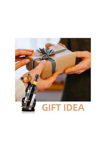 Hangfox Kedi Şekilli Metal Şarap Tutucu - Ev Dekoru Ve Pratik Kullanım - Kireçten Renkli - 11.7x11x33.1 Cm