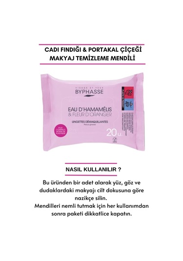 Byphasse Cadı Fındığı Ve Portakal Çiçeği Özlü Makyaj Temizleme Mendili Yağlı Ciltler 20'li