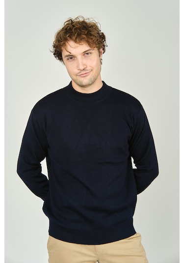 Ateş Triko Erkek Yarım Balıkçı Yaka Yün Kazak 6091024 Lacivert Lacivert