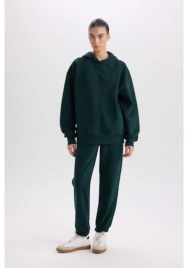 Defacto Standart Boy Beli Paçası Lastikli Cepli Basic Düz Kalın Kumaş Jogger Eşofman Altı D9934AX24WNGN465 Yeşil