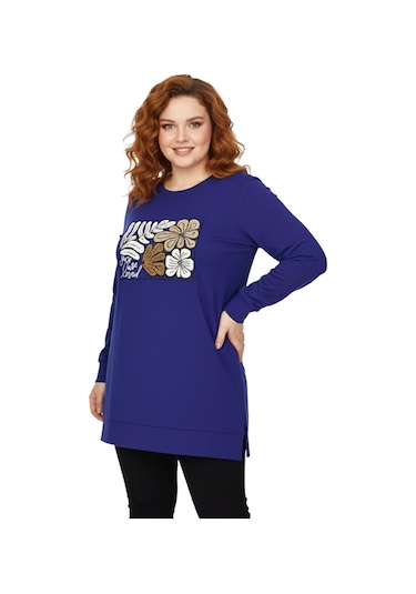 Caftan Kadın Sıfıryaka Önü Nakışlı Tunik Bgl-st05085 İndigo