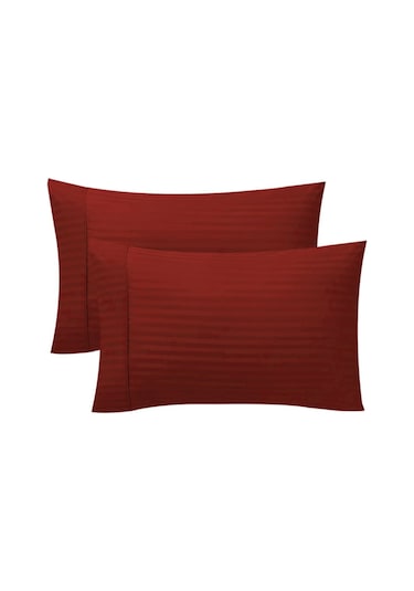 Caqqa Çizgili Saten 2 Adet 50x70 Cm Silver Bordo Yastık Kılıfı