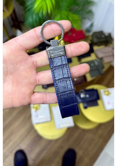 Premium Deri Ruhsat Kılıfı Ve Anahtarlık Seti Lacivert Croco