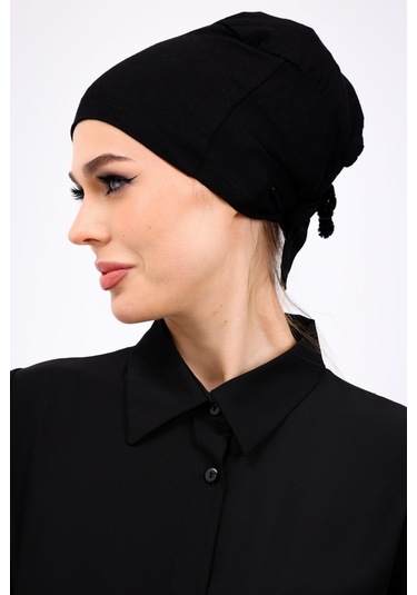 Kaymayan Silikonlu Dikişsiz Bone Siyah - Kaymaz Kadın Tesettür Bağlamalı İç Bone Siyah