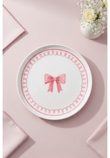 Bernardo Ribbon 6 Parça Pasta Takımı Beyaz - Pembe