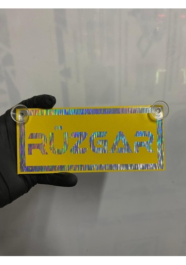 Sarı Renk Üzeri Hologram Renk Rüzgar Yazılı Vantuzlu Cam Süsü