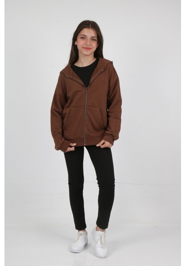 Toontoy Kız Çocuk New Coll Nakışlı Hırka Kahverengi