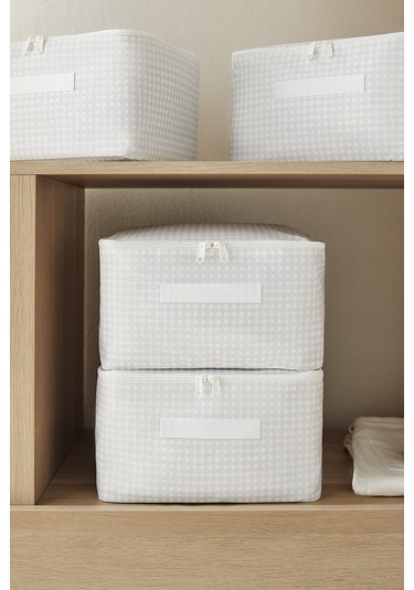 Home Wave 4'lü Küçük Boy Gri Pötikare Hurç Set 30 x 22 x 18 cm