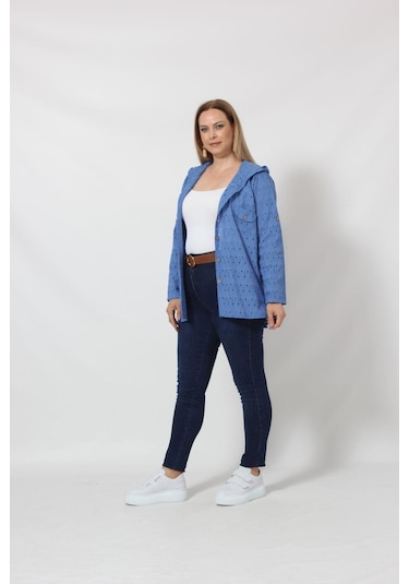 B029m Kapüşonlu Delikli Mevsimlik Ceket Mavi 001