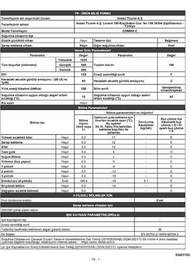 Vestel CDM600 E 196 LT 6 Çekmeceli Dikey Derin Dondurucu