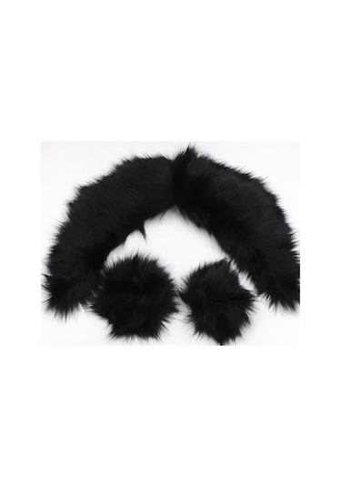 Kürk Yaka / Yaka Kürkü Kollu Takım Siyah Siyah