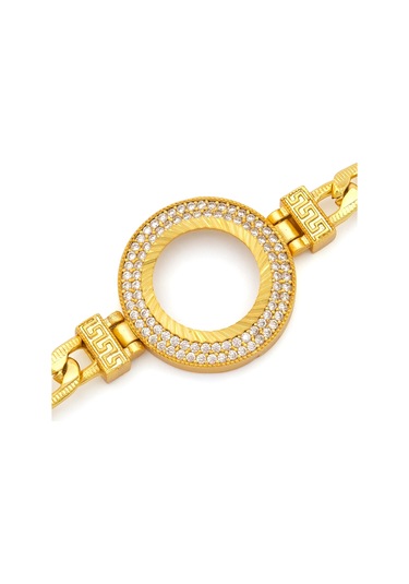 Altın Kaplama İmitasyon 2 Sıra Zirkon Taşlı Desenli Figaro Çeyrek Çerçeve Bileklik Blk-1169 Altın