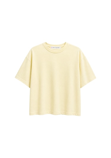 Mixray 2101 Kadın Bisiklet Yaka Soft Oversize Basic Modal T-shirt Sarı