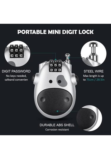 Geeroyoo Gümüş Renkli Geniş Kullanimlı Çelik Tel Kablolu Şifreli Kilit - Moto Kask, Bagaj, Kayak Ve Araç Kıyafeti İçin Uygun Gümüş