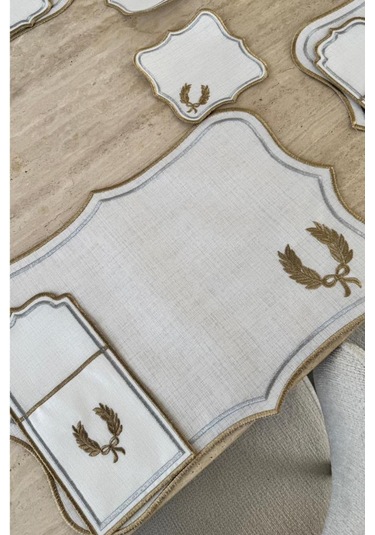 Edalım Keten Nakışlı Amerikan Servis Takımı 19 Parça Krem