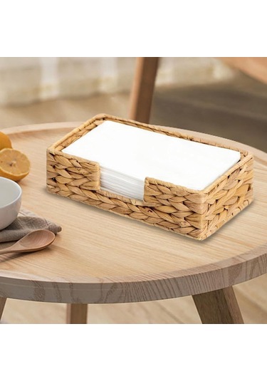 Mufunye Doğal Sümbül Yapraklarından El Dokuma Çerçeveli Depolama Sepeti - 24x13x7 Cm, Masaüstü/banyo Bezi & Küçük Eşya Saklama, Çeşitli Dekor Stillerine Uyumlu