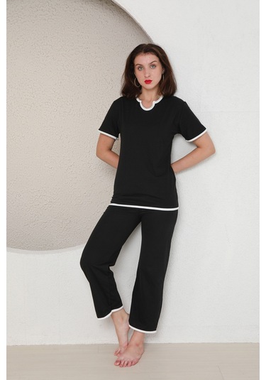 Fames Pijama Yazlik Penye Kadin Pijama Takim Siyah