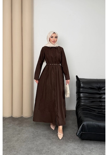 Mihran Butik Quenn Model Coupra Model Kumaş Kemer Detaylı Elbise Kahverengi