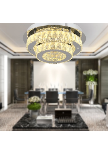 Ardenia 2 Katlı Krom Kristalli Ledli Modern Salon Led Avize