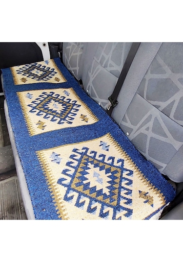 Reversible Oto Koltuk Kilim Seti 3 Parça Makine Dokuma Akrilik & Polyester Saçaklı - Mavi