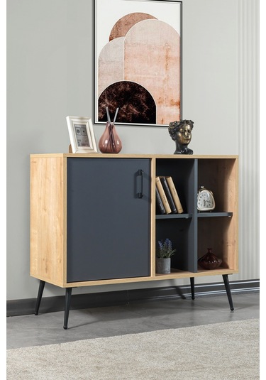 4109 Şile Metal Ayaklı,kulplu 100 Cm Konsol - Tv Ünitesi - Yemek Odası - Kahve Köşesi Antrasit Antrasit - Safir