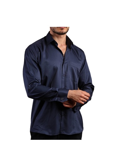 Lacivert Büyük Beden Rahat Kesim Micro Kumaş Kol Düğmeli Regular Fit Erkek Gömlek - 190-12 001