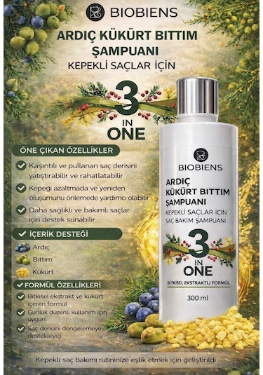 Biobiens Ardıç Kükürt Bıttım Şampuan 300 Ml Tüm Saçlar