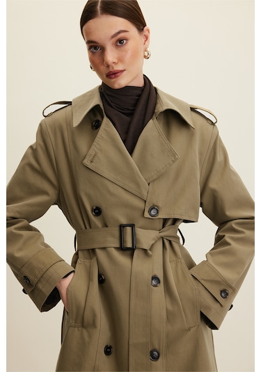 Anıka Kruvaze Kemerli Trençkot Haki Haki
