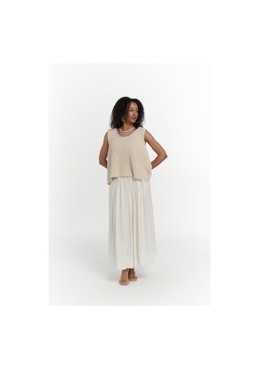 Mai Collection Mai Studios Co. Knitle Rahat Kalıp Triko Bej Crop Bej