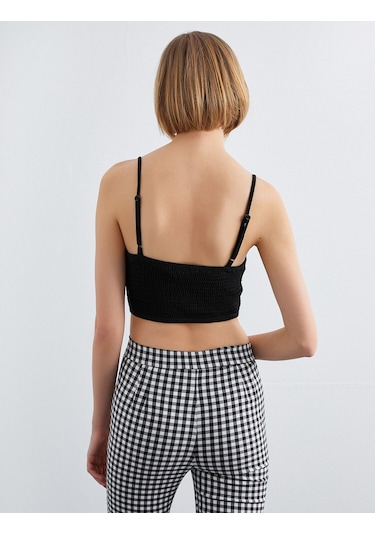 Koton İnce Askılı Crop Top Siyah 2sak10068ek Siyah