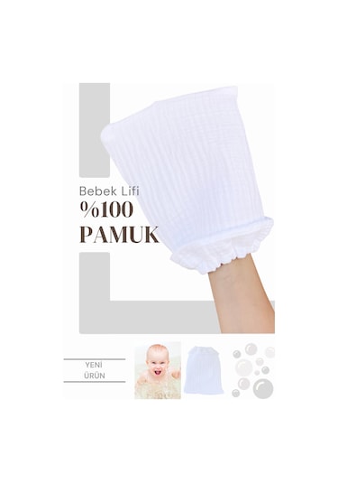 Bebek Banyo Lifi Tahriş Etmeyen Banyo Kesesi %100 Pamuk Beyaz