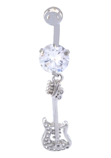 Ferizz 316l Çelik Zirkon Taşlı Gitar Piercing Prc-128 Gümüş