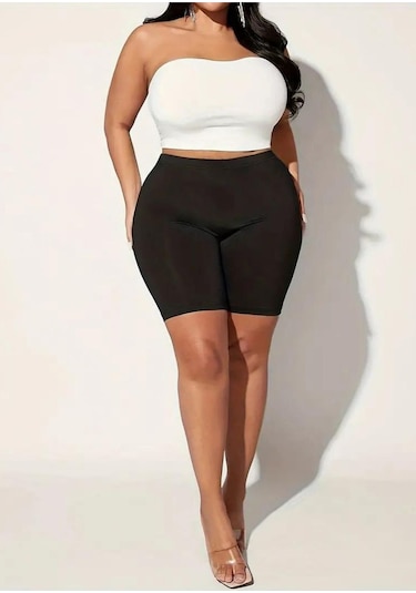 Bella Dossi Kadın Büyük Beden Rahat, Terletmez Ve Iç Göstermez Diz Üstü Kısa Tayt Siyah