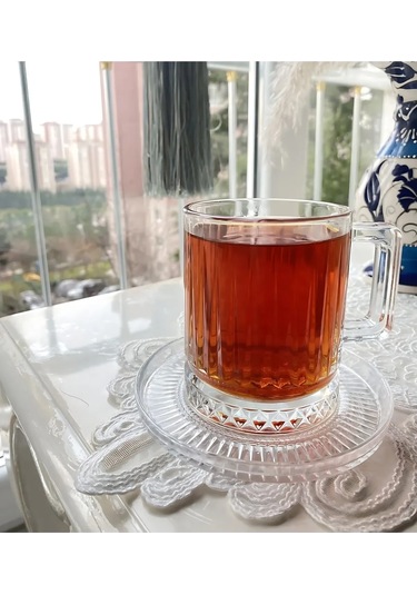 Çeyizci Çarşı 6 Kişilik 12 Parça Çay Kahve Fincan Takımı - Elysia Model İthal Şeffaf