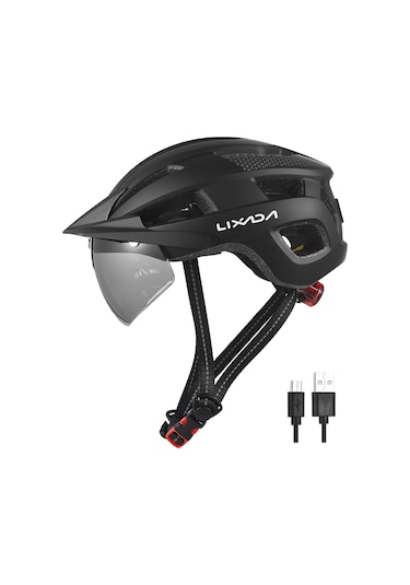 Lixada-Ön Cam Ve Güneşlik Ile Bisiklet Kaskı Güvenlik Ve Koruma Y28193B Siyah